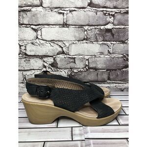 Dansko Jacinda Black Suede Leather Cross Strap Clogs Sandals Women Sz 39EU/8.5US